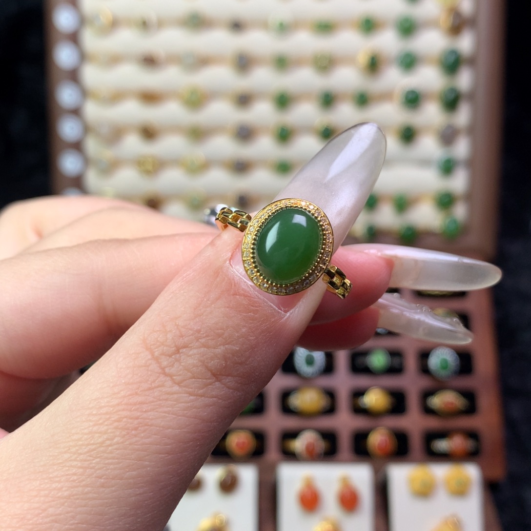 和田玉银S925镶嵌戒指