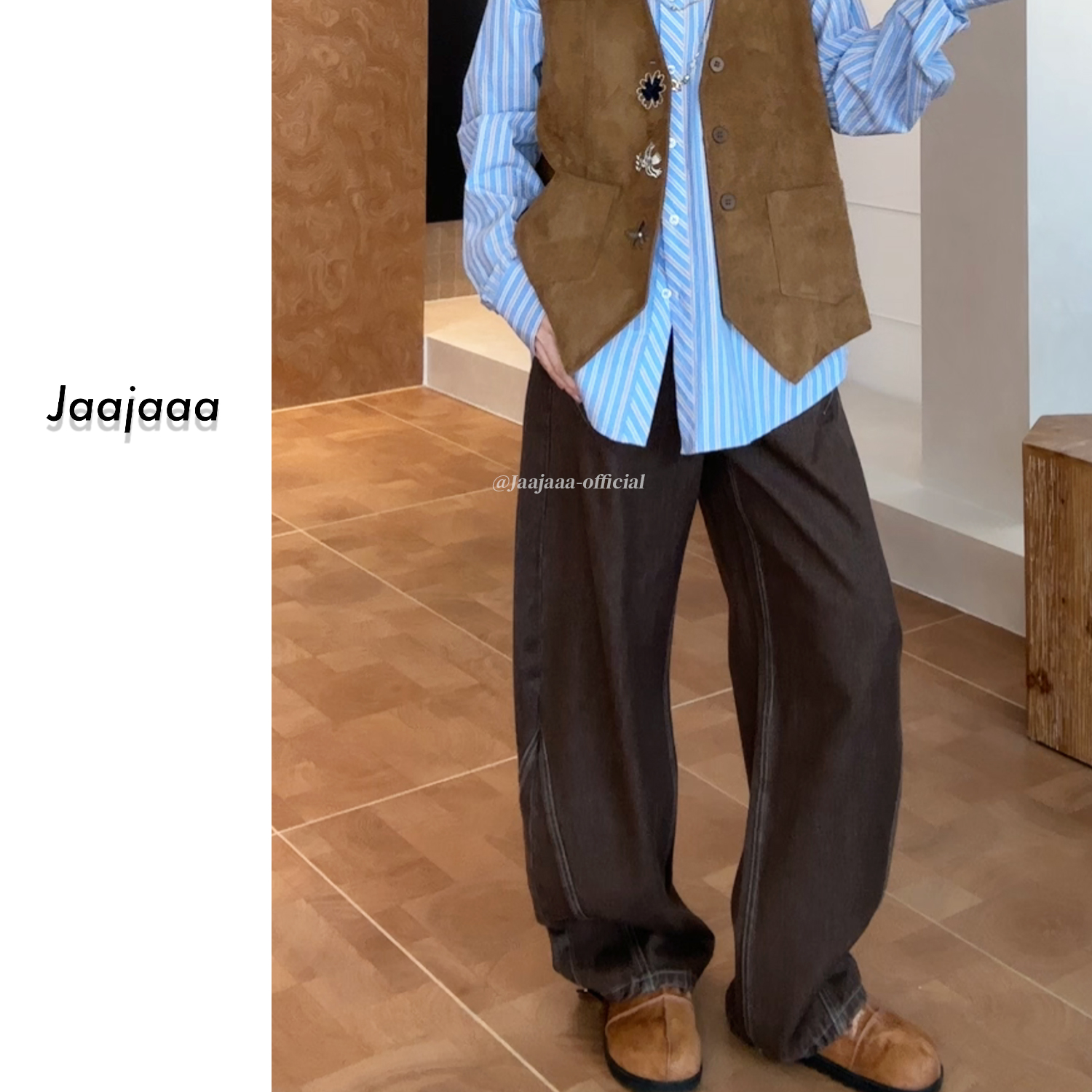 Jaajaaa那不勒斯 复古百搭设计感纯色宽松休闲直筒垂感长裤/XDF