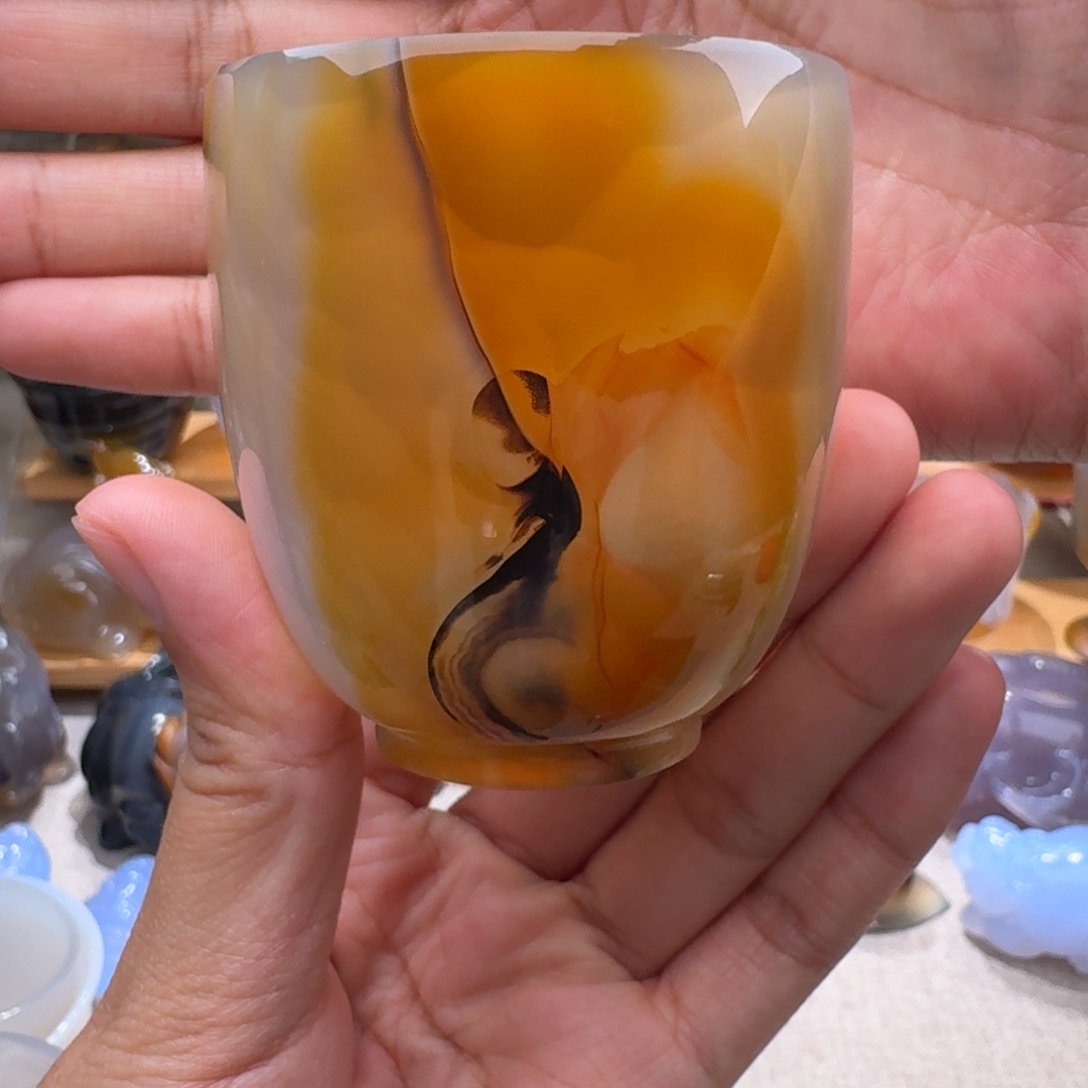 玛瑙/玉髓玛瑙茶杯未镶嵌开**哥
