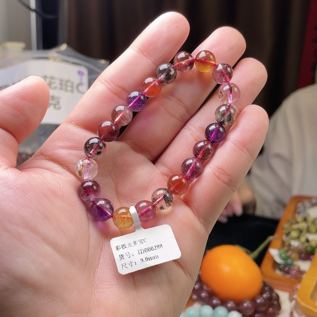 水晶手链未镶嵌彩极光多宝9mm