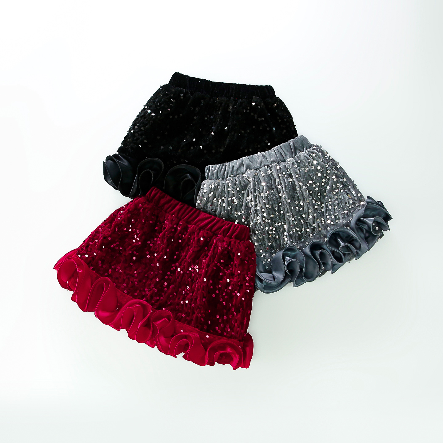 女童亮片半身裙儿童百褶短裙小香风黑色蓬蓬蛋糕裙宝宝裙子秋冬季