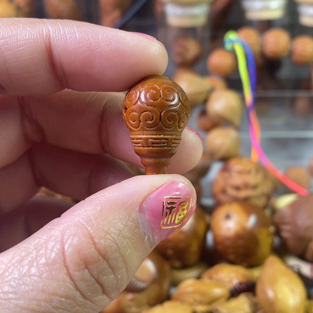 橄榄核把件猫*毛回纹珠三通