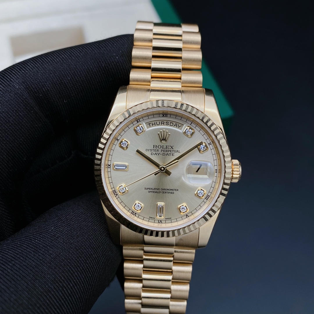 99新 Rolex/劳力士 星期日历118238/原镶钻/机械男表/表径36