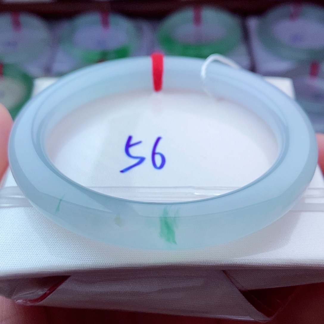 翡翠未镶嵌手镯（圆镯）0163-56圈口 冰飘花 冰润细腻