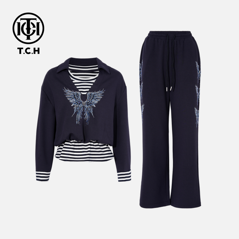 TCH私服烫钻工艺时尚休闲松弛感秋款套装女T75C07E1048轻奢tch