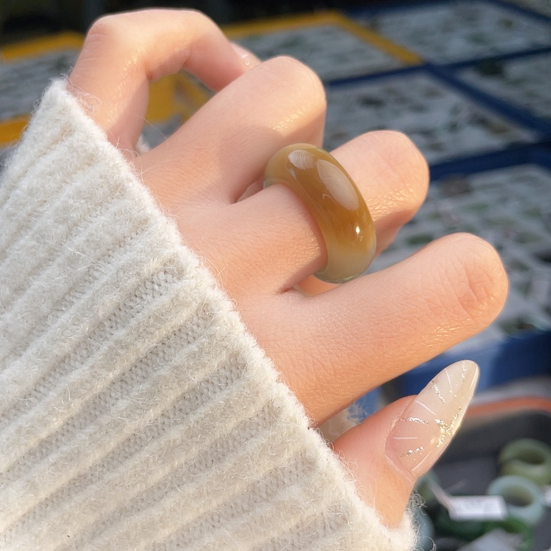 和田玉未镶嵌戒指k134 一口糖轮胎17.4