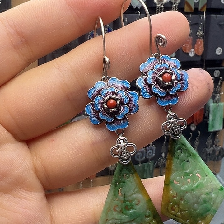 水***翡翠银S925镶嵌耳饰