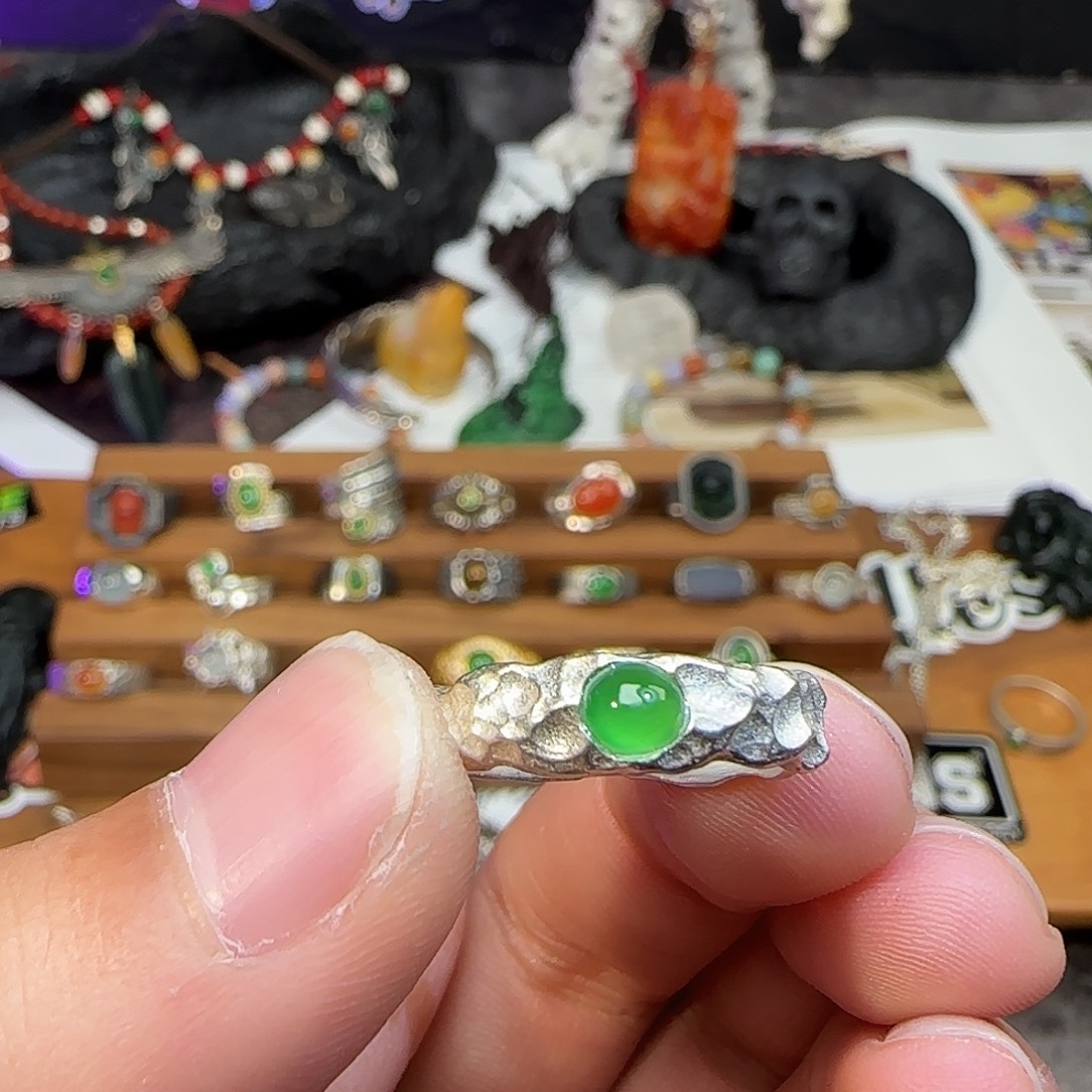 ****）翡翠银S925镶嵌戒指