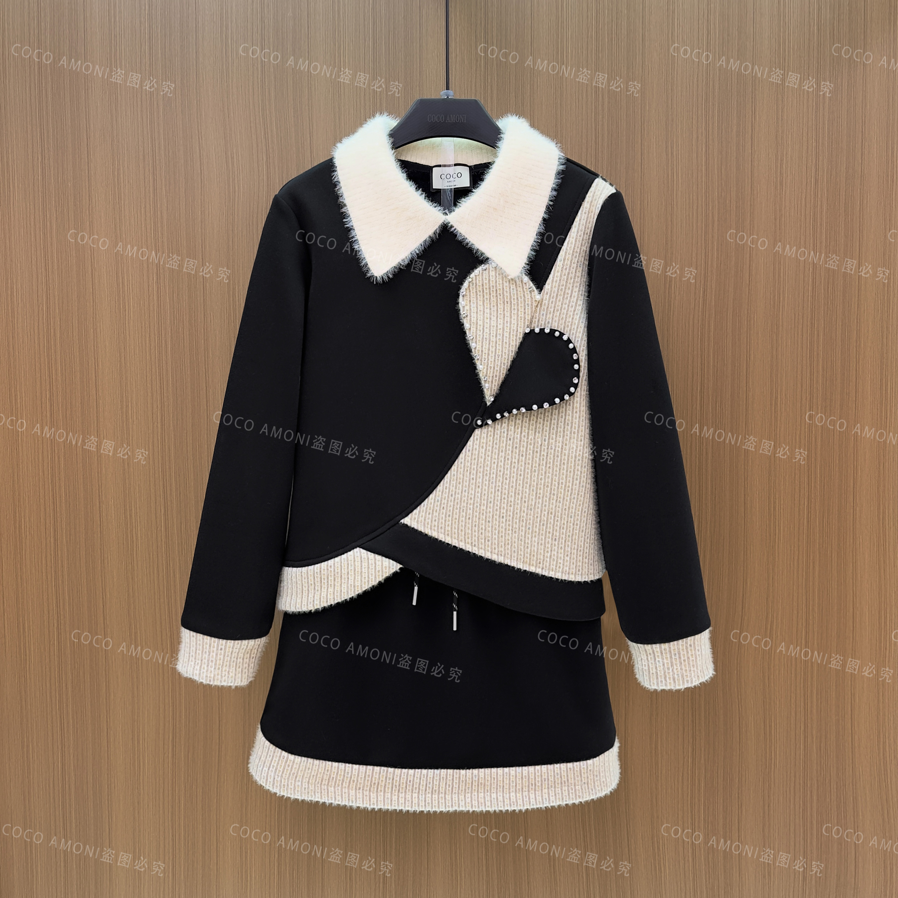 时尚新款秋冬高级感重工爱心拼接显瘦减龄气质长袖套装ZC984