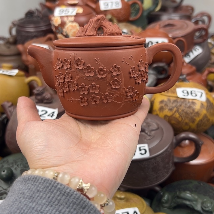 茶壶紫砂底部裂盖黑