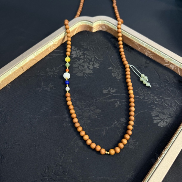 【山居】天然和田玉蜜蜡南红青金石檀香木多宝毛衣链FY580