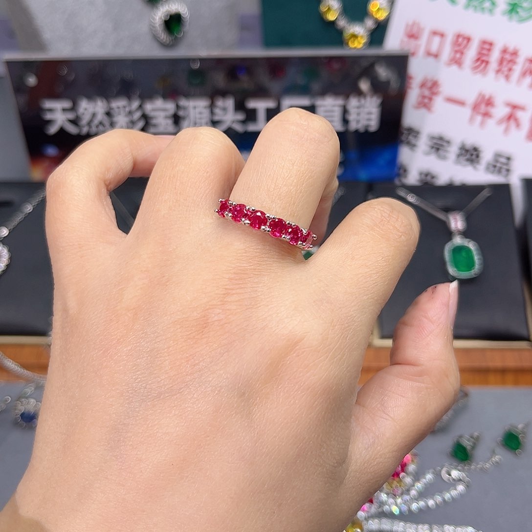 红宝石戒指银S925镶嵌w 105