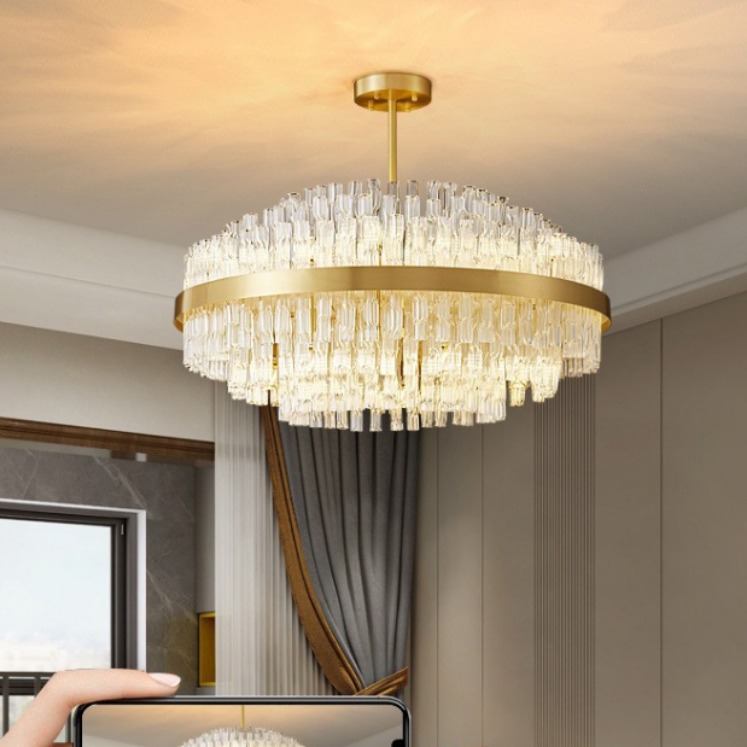 厂家直销全铜简约轻奢水晶吊灯大气别墅客厅灯北欧卧室家用餐厅灯