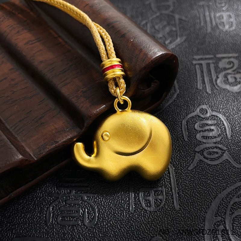 足金9999古法墩墩象黄金吊坠小金象福象纯金小象挂坠计价七夕送礼