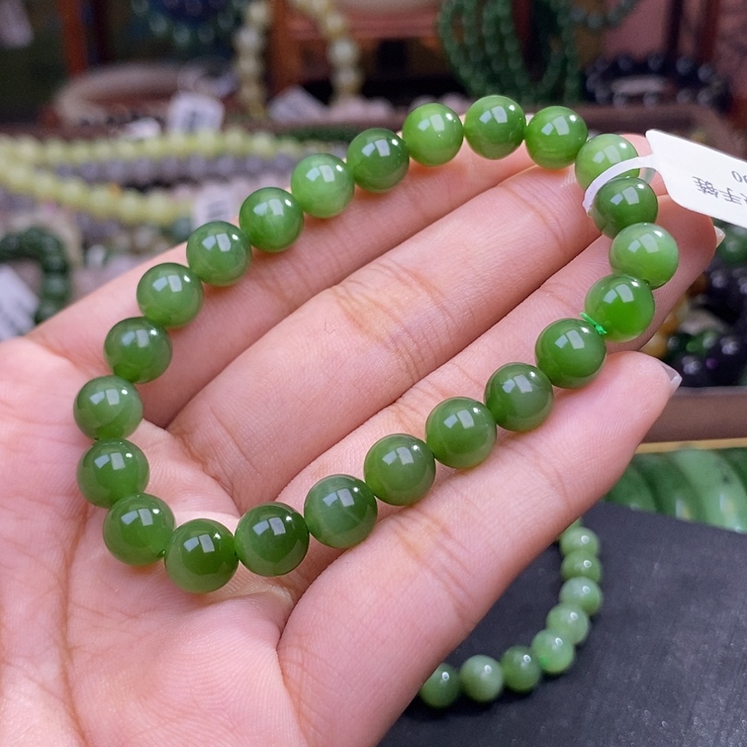 和田玉未镶嵌颈饰碧玉猫眼手串8mm