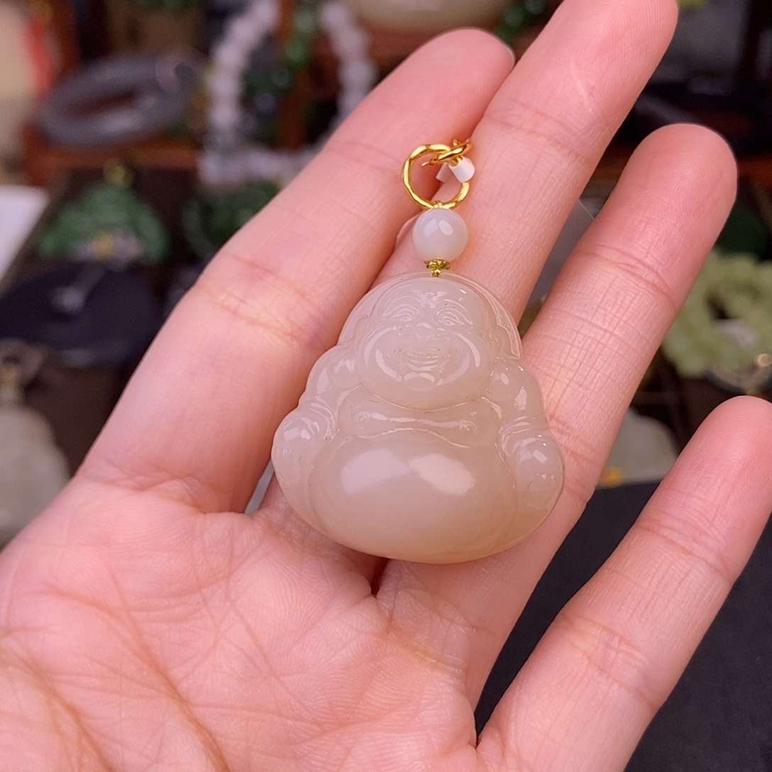 和田玉熟藕粉老料佛公镯芯清货价未镶嵌