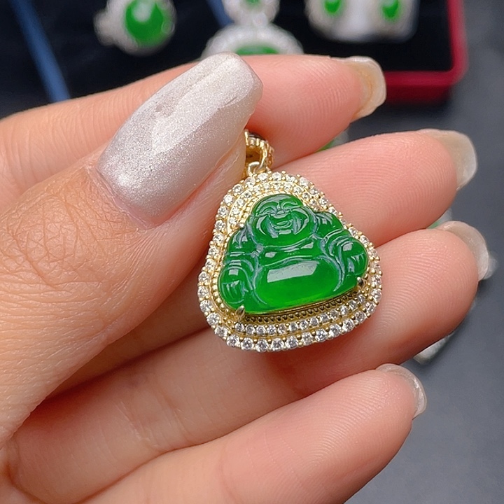 翡翠颈饰银S925镶嵌弥勒佛