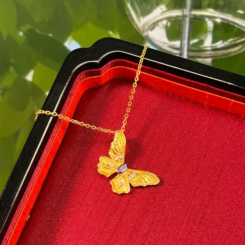 吊坠足银 蝴蝶套链吊坠 气质 时尚百搭简约精致可调节