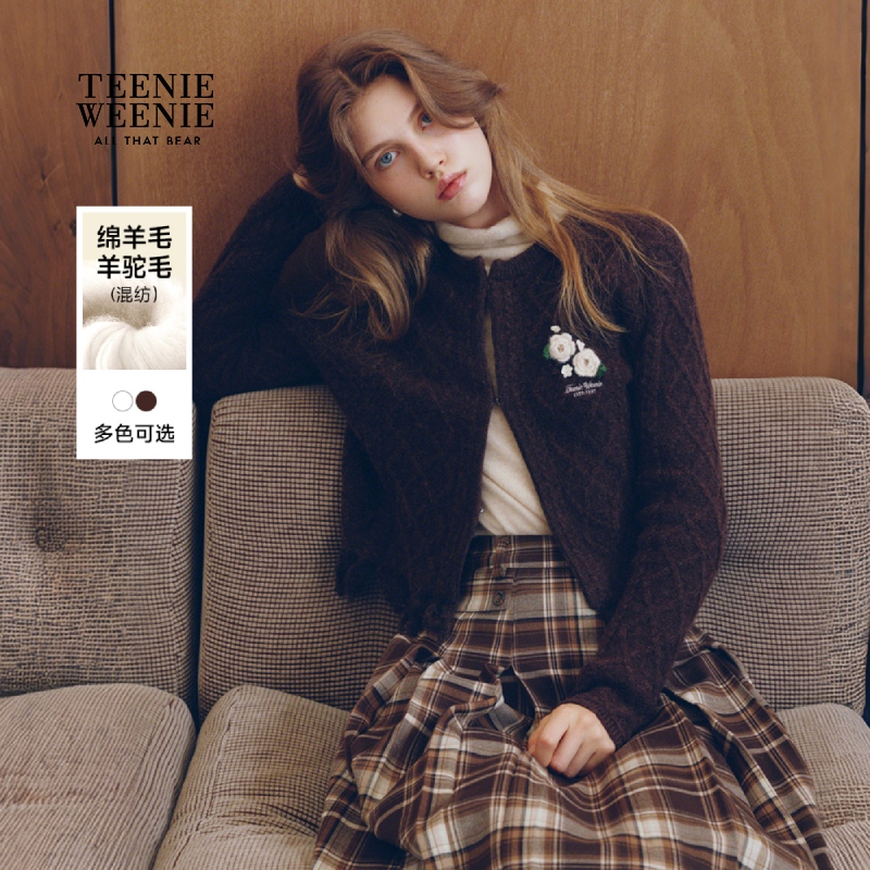 TeenieWeenie小熊女装毛针织衫25冬新菱形格纹毛衣女TTCK258VC1B