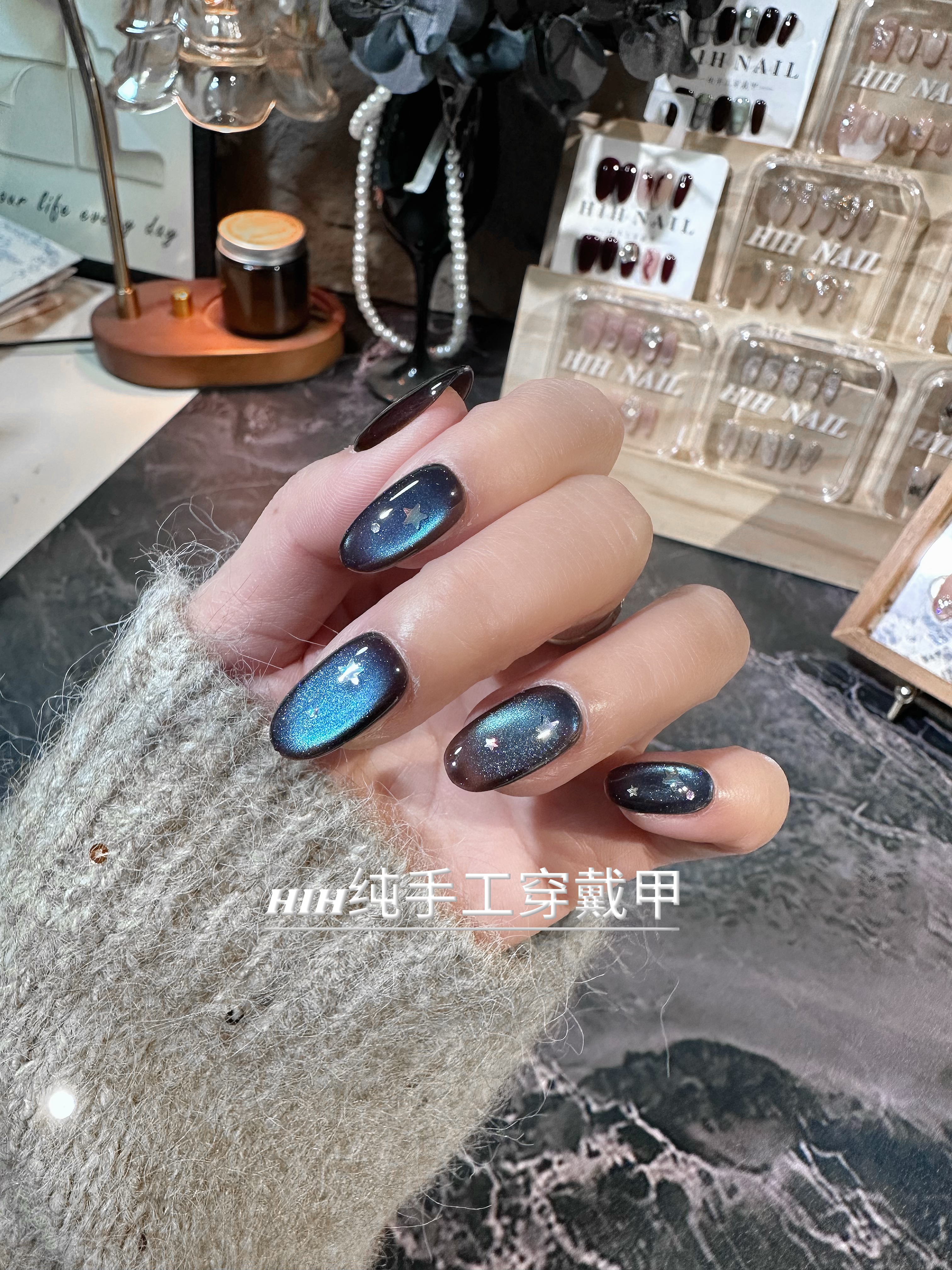 ❀冬日星空❀纯手工穿戴甲纯欲渐变流行气质裸色冰透爆闪时尚推荐