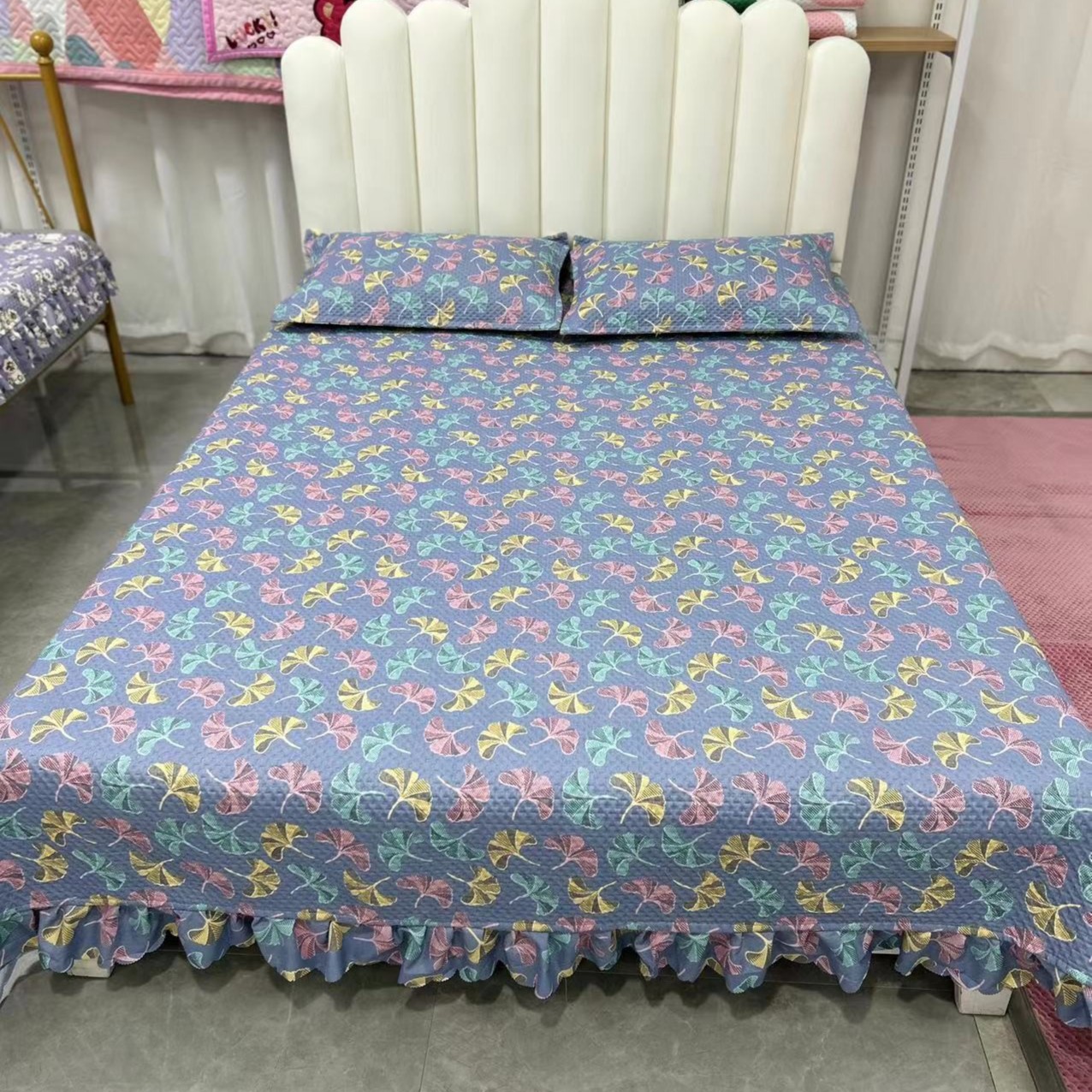 清仓（单人床）四季款花边砂洗棉床盖双面防滑