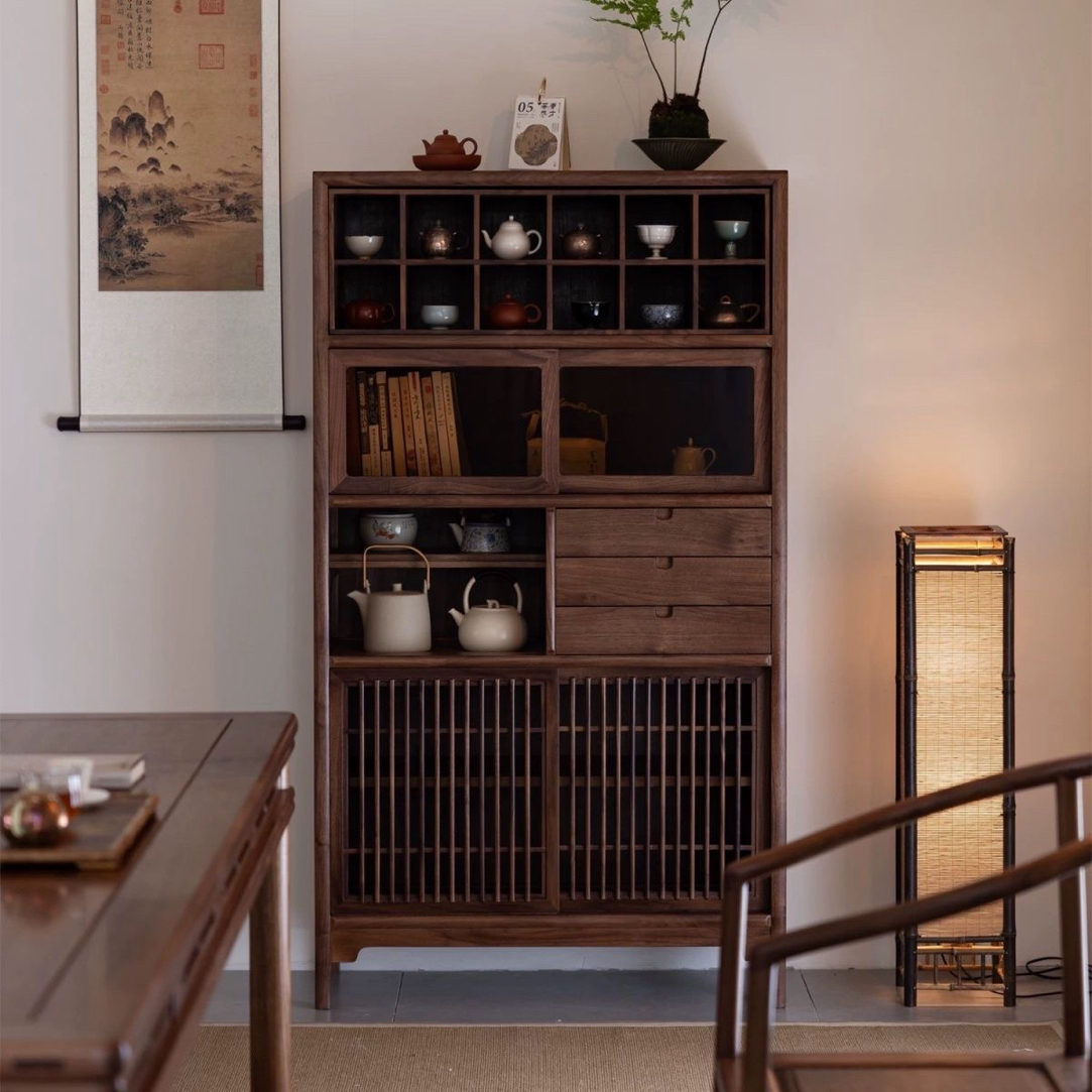 新中式北方榆木博古架多宝阁茶叶展示柜置物架小酒柜入户玄关柜