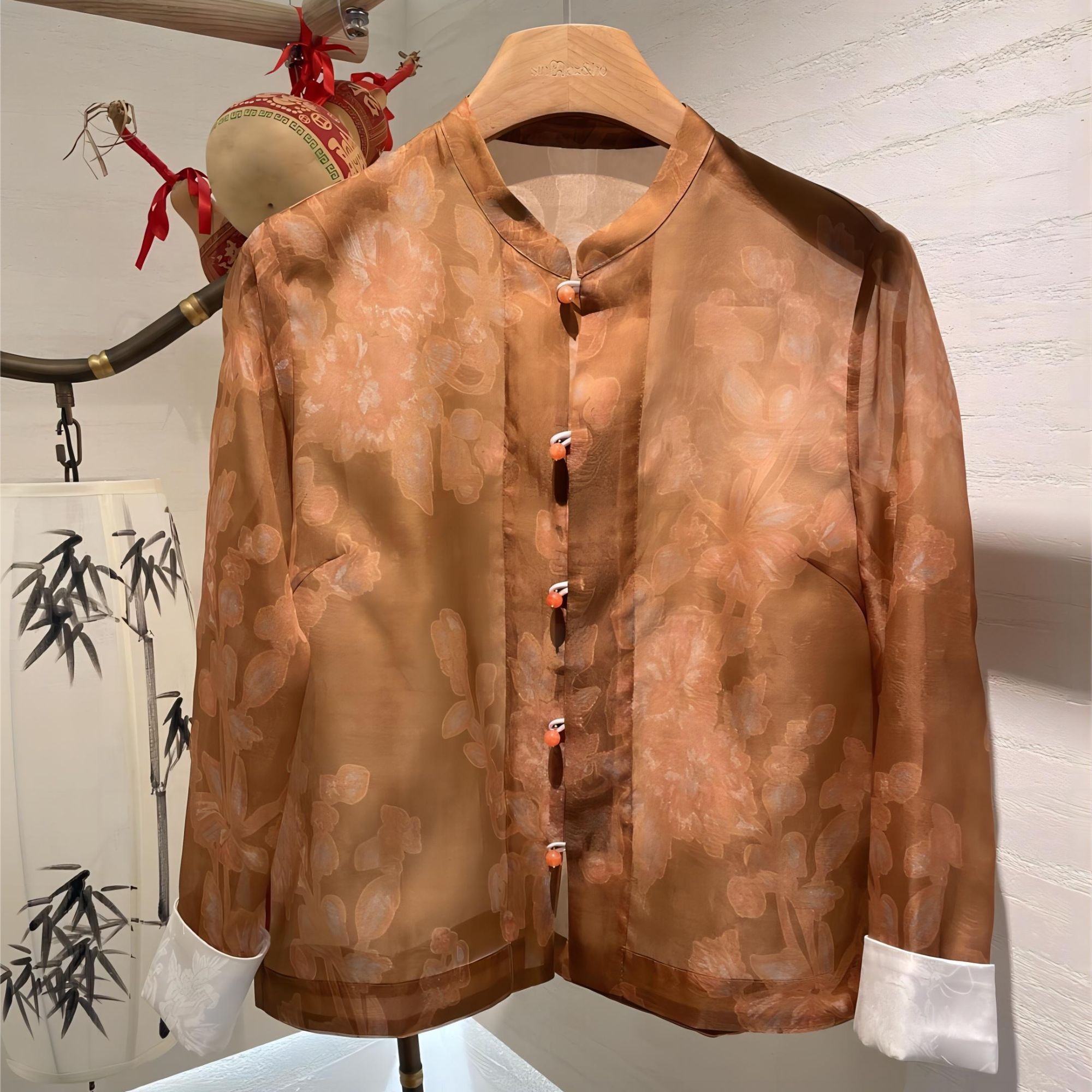 允陌 直播间同价 【新中式桑蚕丝欧根纱印花国风薄外套】