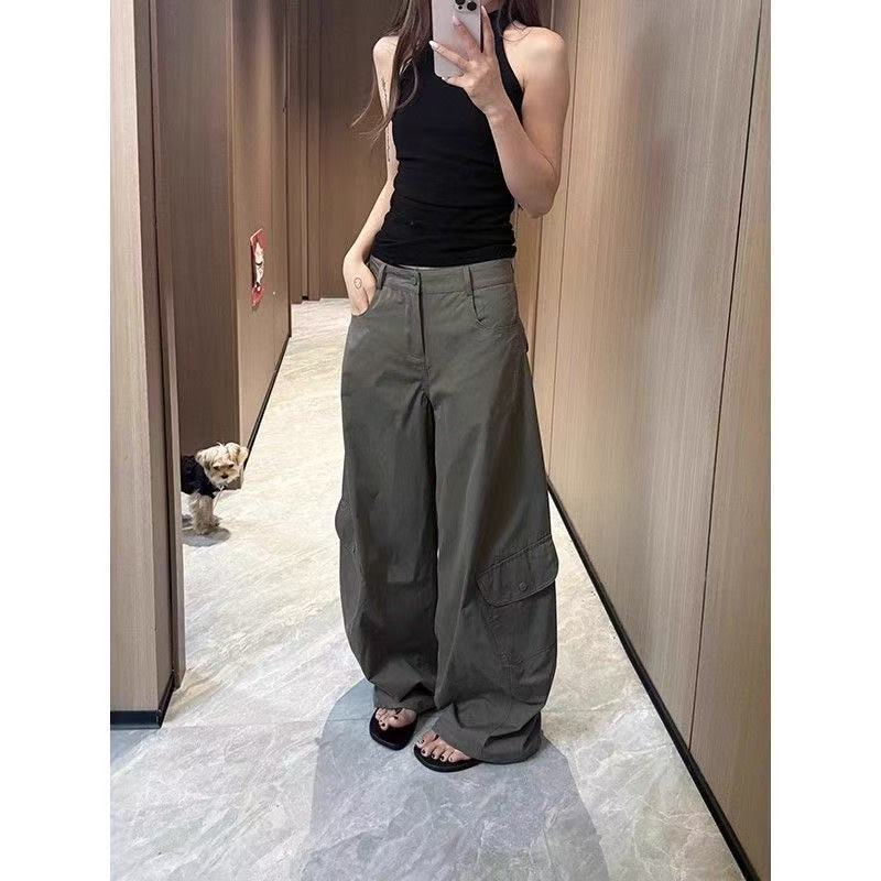 秋季美式辣妹时尚潮流白色工装裤女休闲裤宽松百搭阔腿裤拖地裤子