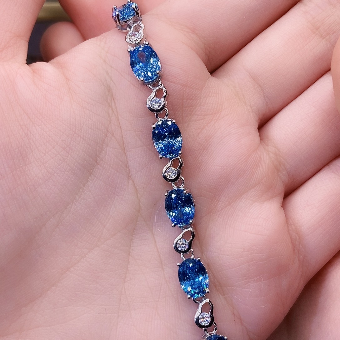 银S925镶嵌手链海蓝宝石