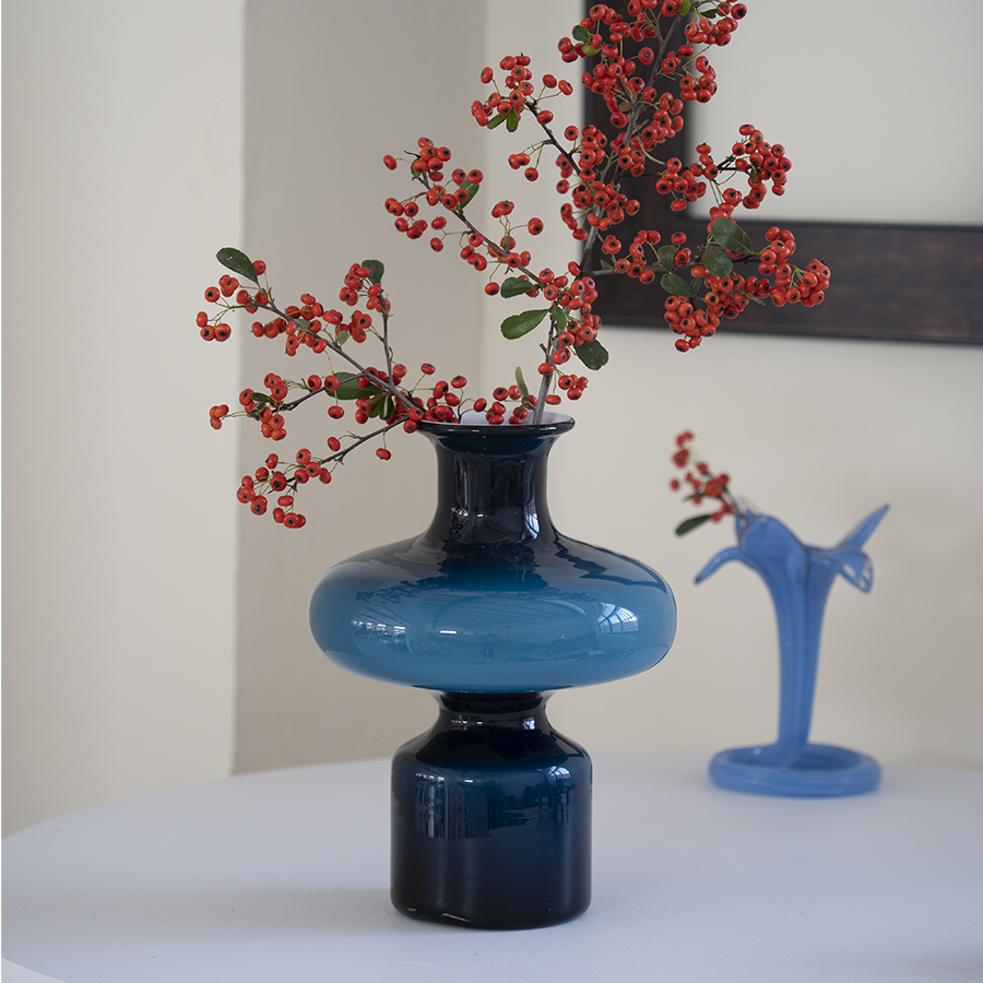 高26cm 内口4cm中古玻璃花瓶轻奢高级感家居摆件艺术软装花器