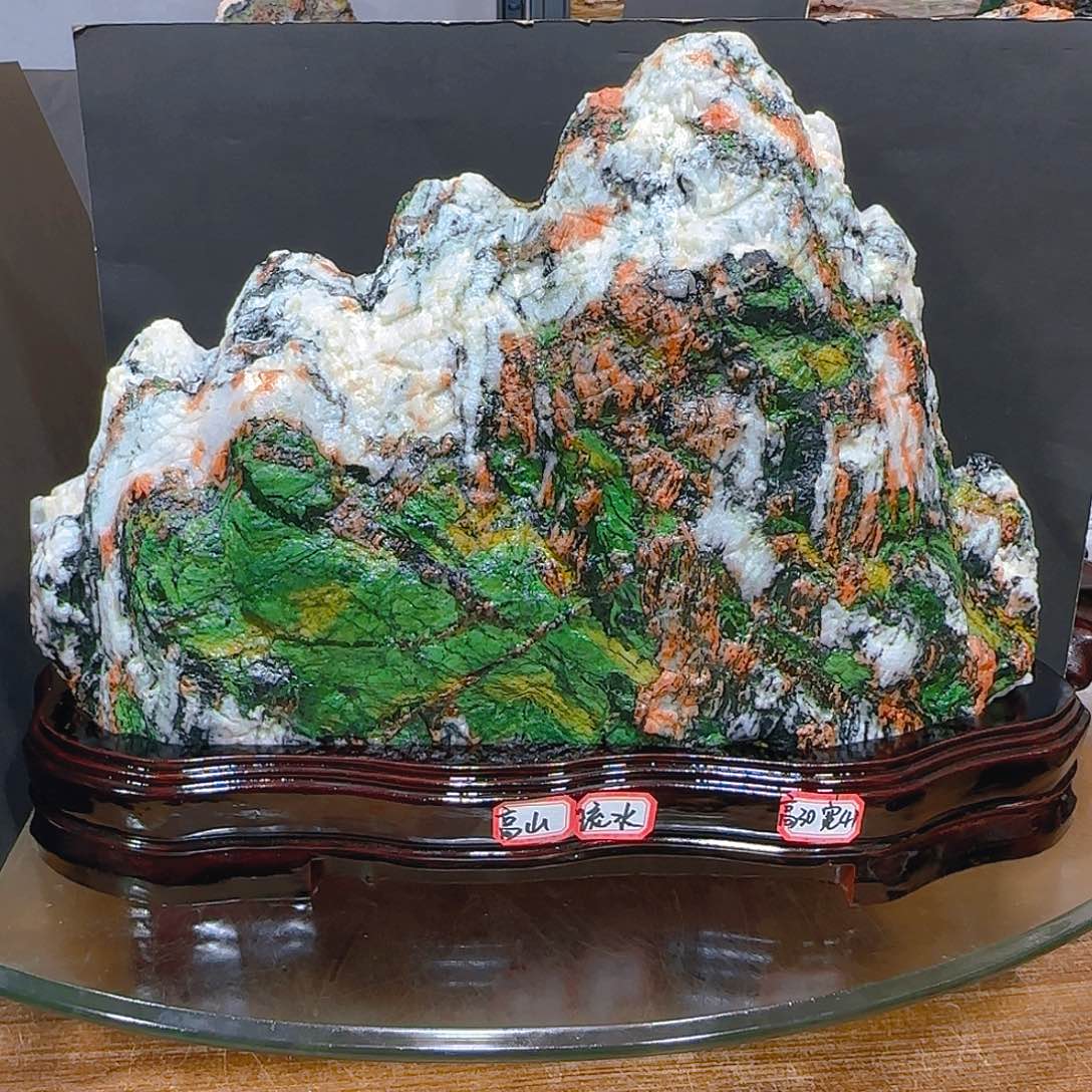 铁***高青海七彩石石头摆件