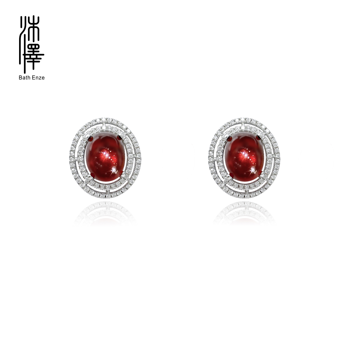 沐泽【醉人石榴】红石榴蛋面石榴石耳钉