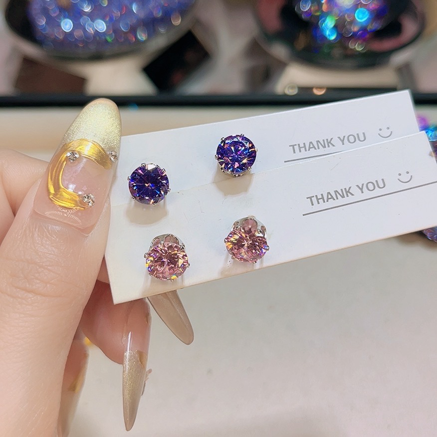 非金属莫桑石耳饰 500白发超闪耳钉一粉一紫