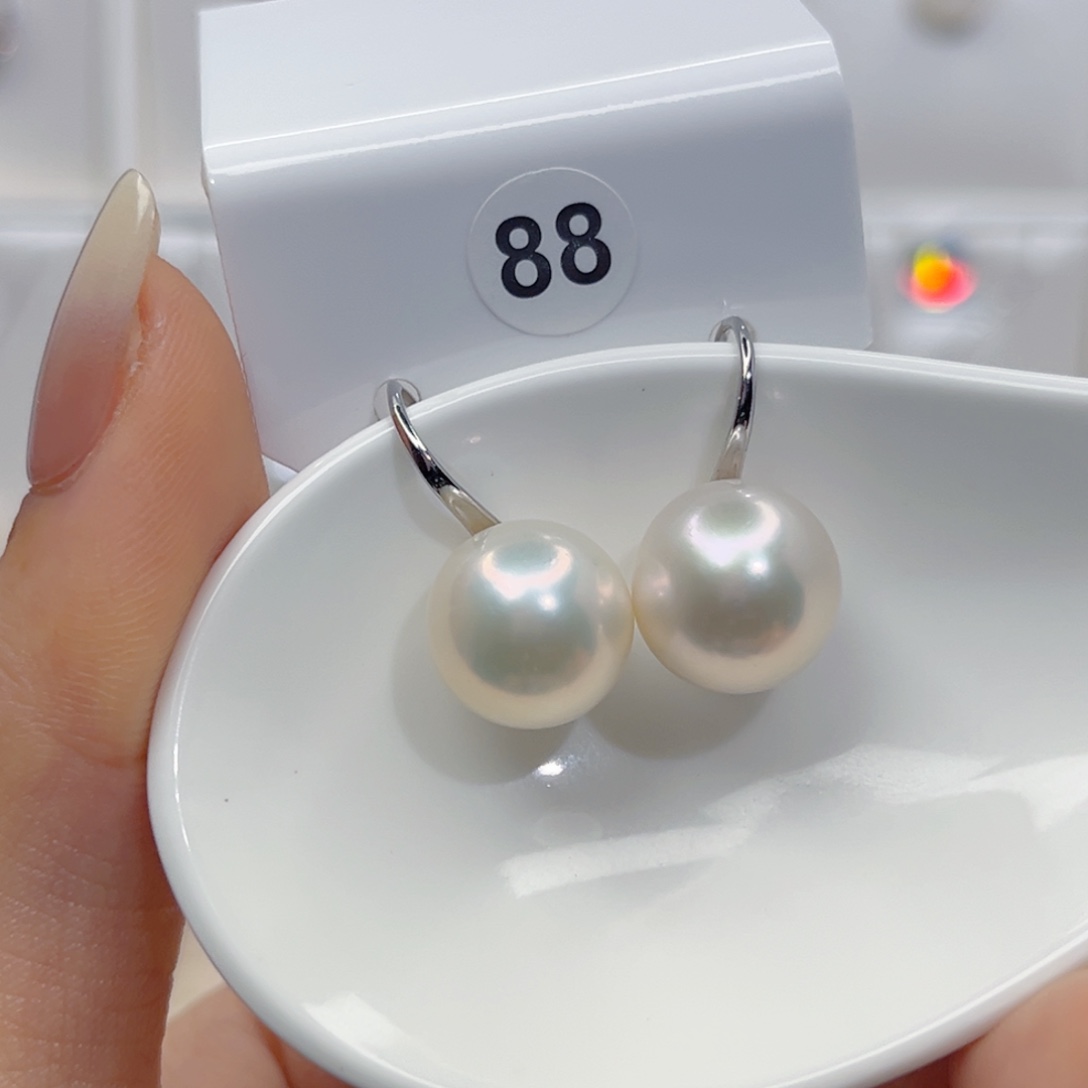 景***）银S925镶嵌淡水珍珠耳饰