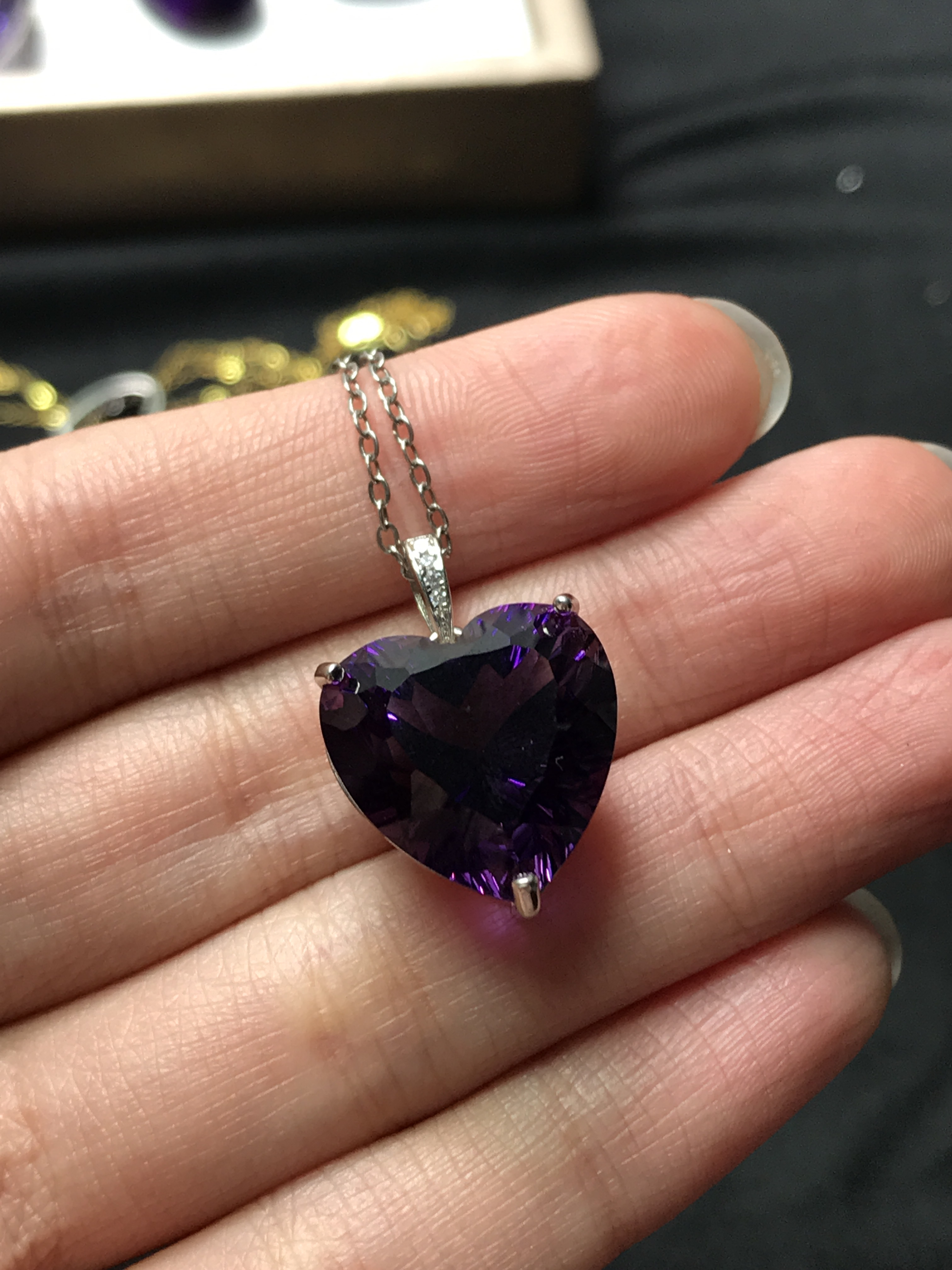 天然爱心紫水晶吊坠s925银托16.7/16