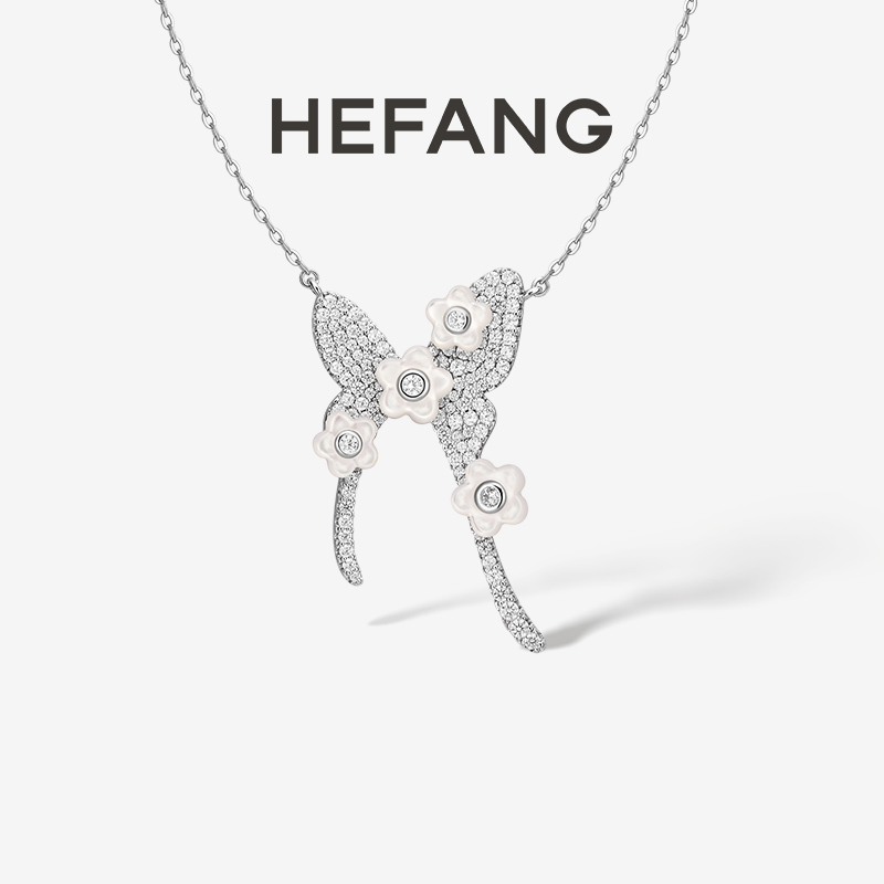 HEFANG 坠链均925银贝壳 贝壳花花蝴蝶锁骨链轻奢时尚原创设计