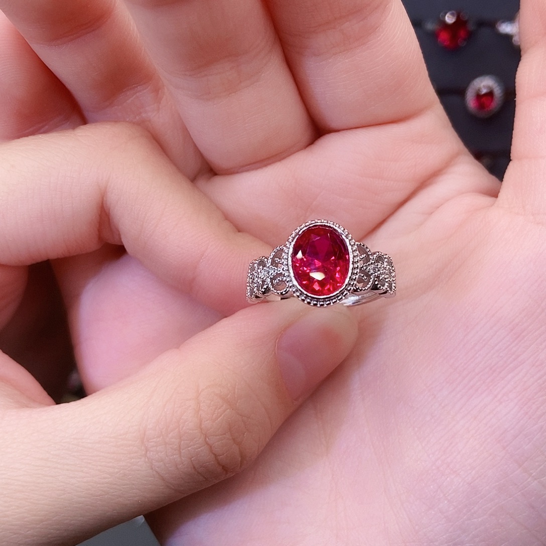 红宝石戒指银S925镶嵌