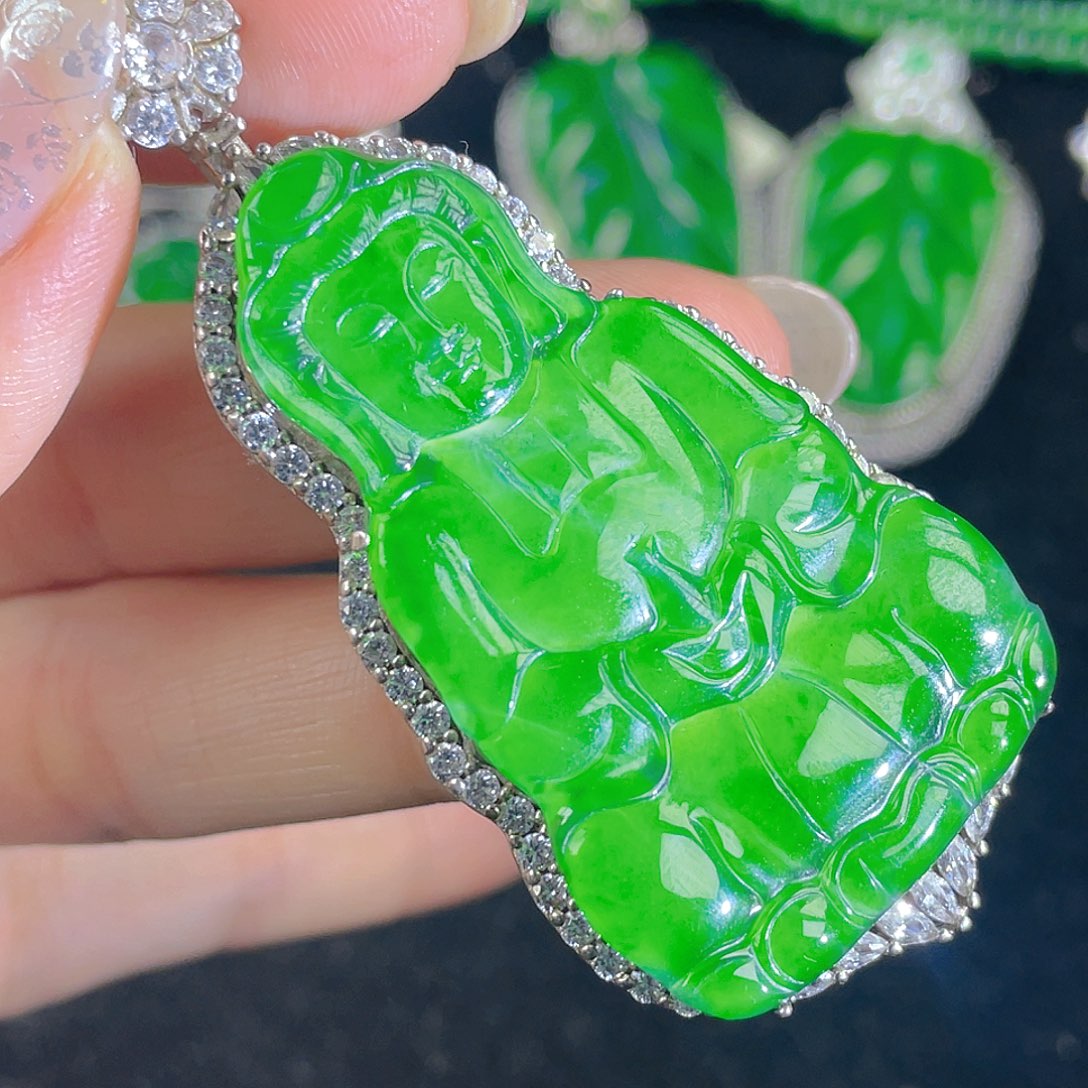 翡翠吊坠(不含链)银S925镶嵌