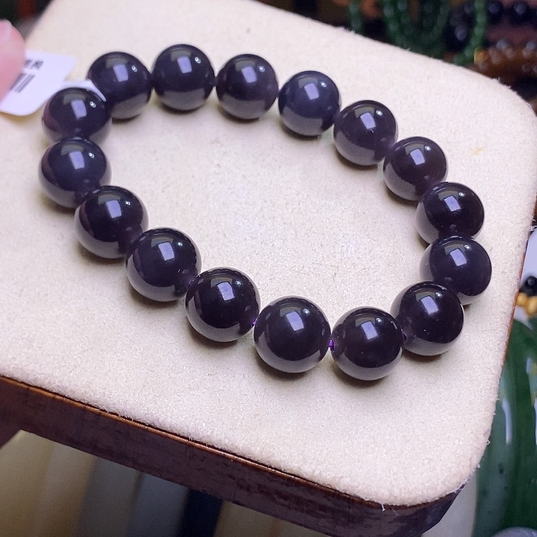 和田玉未镶嵌颈饰浓烟紫老料约12mm手串