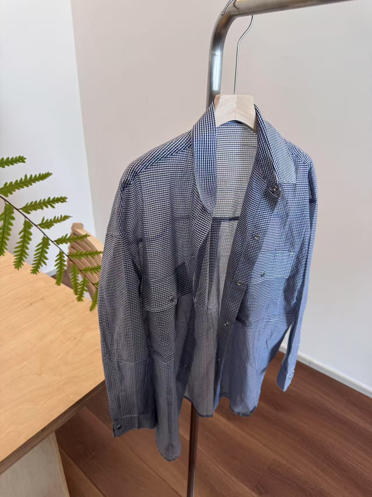 （清）蓝小格子休闲衬衫衬衣