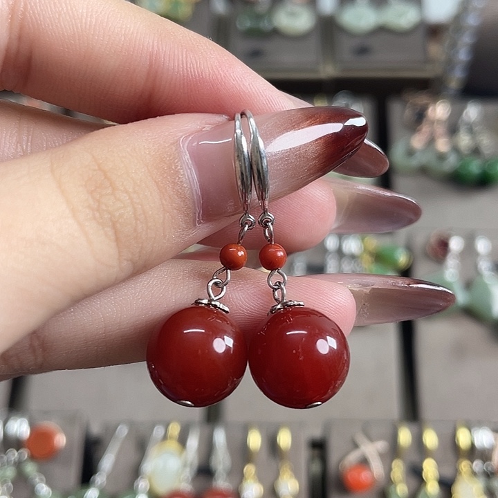 玛瑙/玉髓银S925镶嵌耳饰12左右