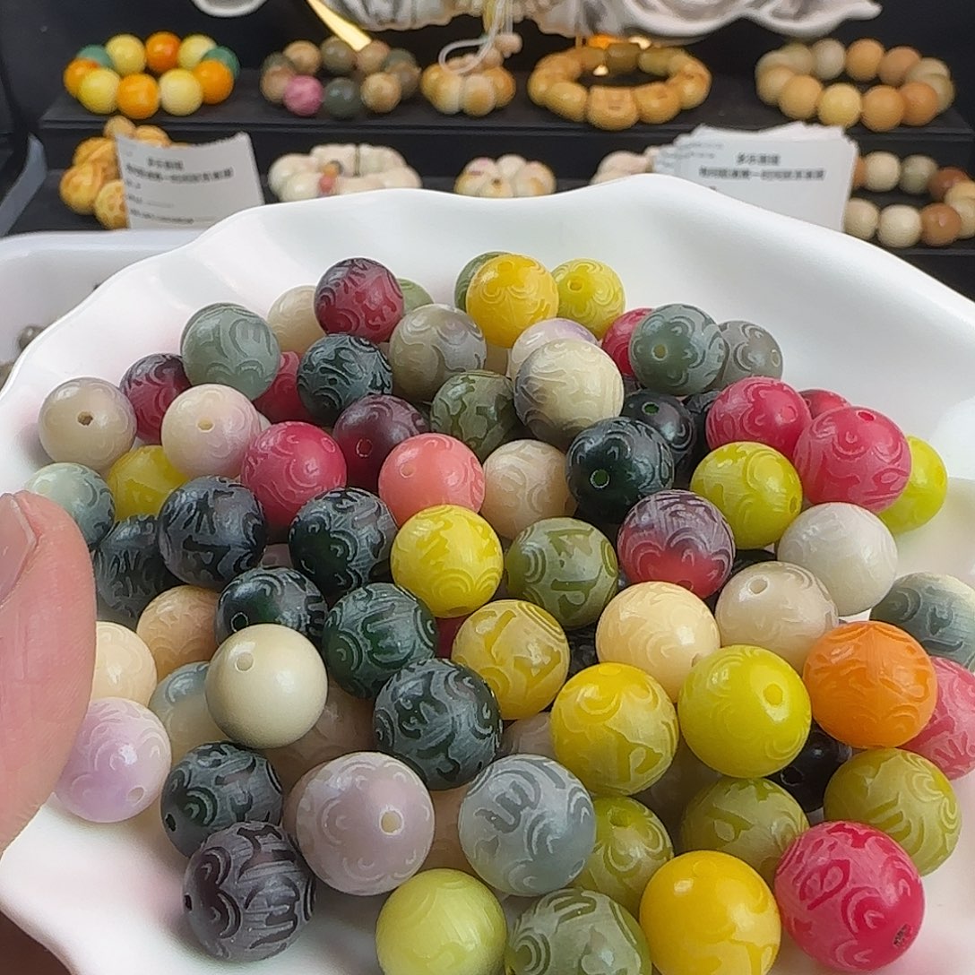 吊坠菩提根/象牙果多色箴言12/13尺寸60颗