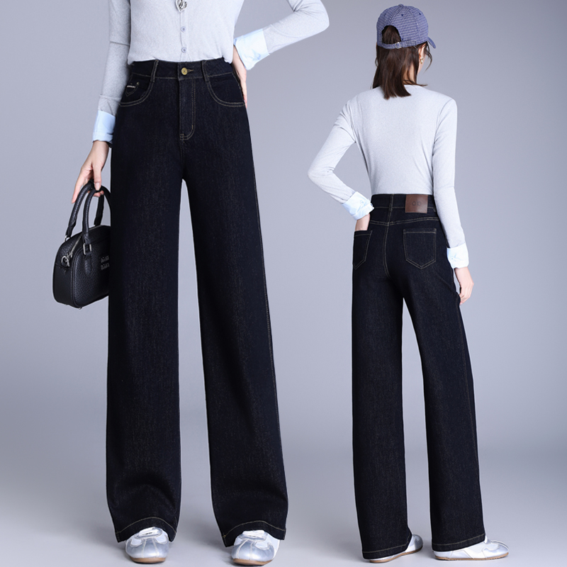 秋季丹宁蓝牛仔阔腿裤女爆款2025新款时尚宽松显瘦垂感窄版阔腿裤