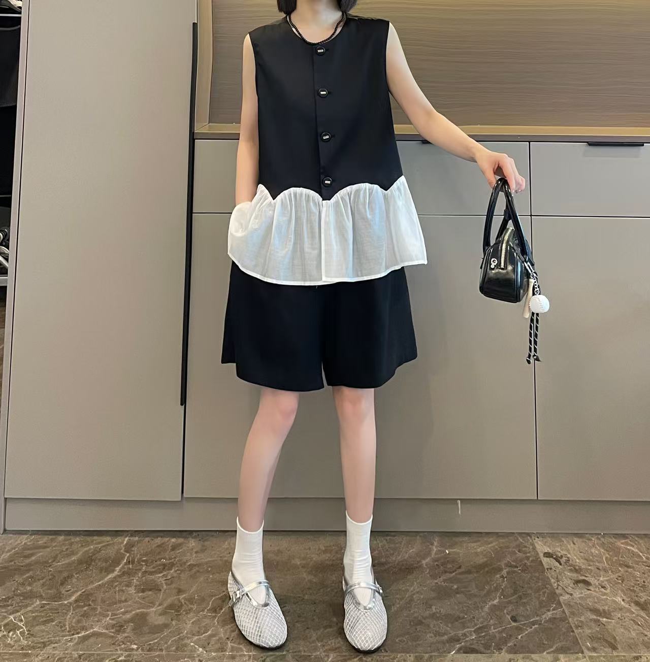 米可/MK-2295YF【法式拼荷叶边无袖马甲】时尚休闲夏季新款马甲