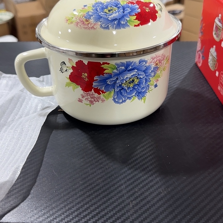 搪瓷处理16公分特厚艳丽牡丹搪瓷快餐杯