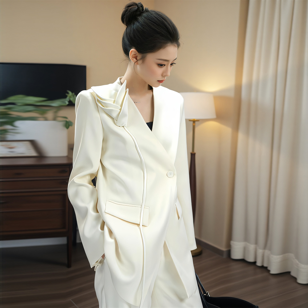 明星同款西装套装女2025秋季高定时尚设计感立体花朵穿搭女王范女