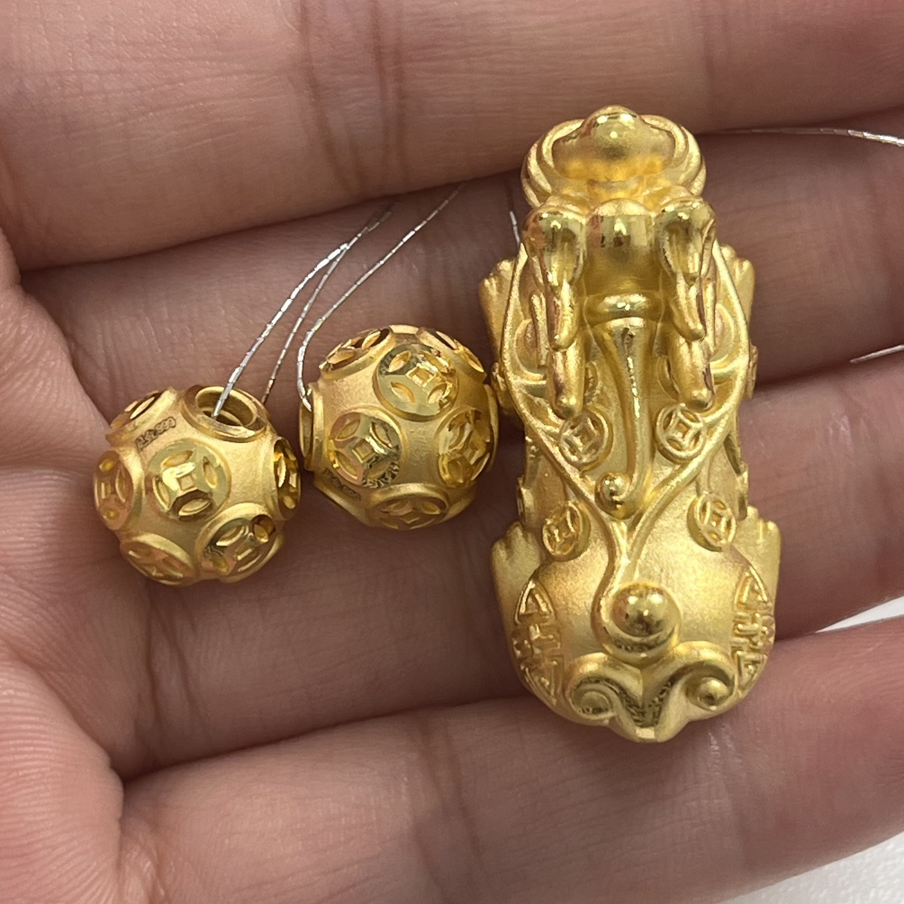 足金发财树貔貅手串