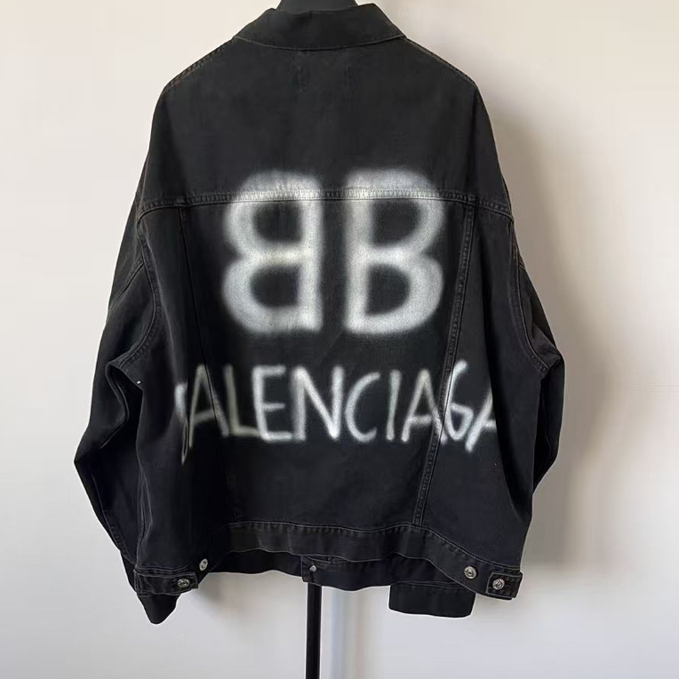 未使用 Balenciaga/巴黎世家 纯色涂鸦单排扣翻领牛仔外套01754