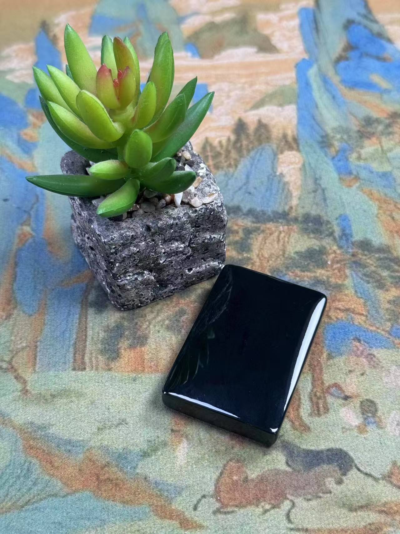 【手艺人珠宝】新疆和田玉塔什库尔干黑油青高货无事牌（4*6）