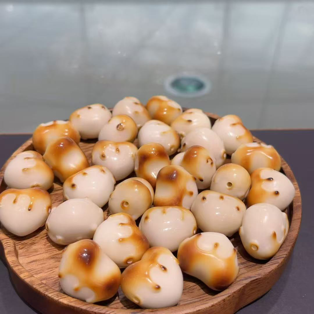 炭烧爆浆爱心牙果手工雕刻招财猫文玩配件散珠